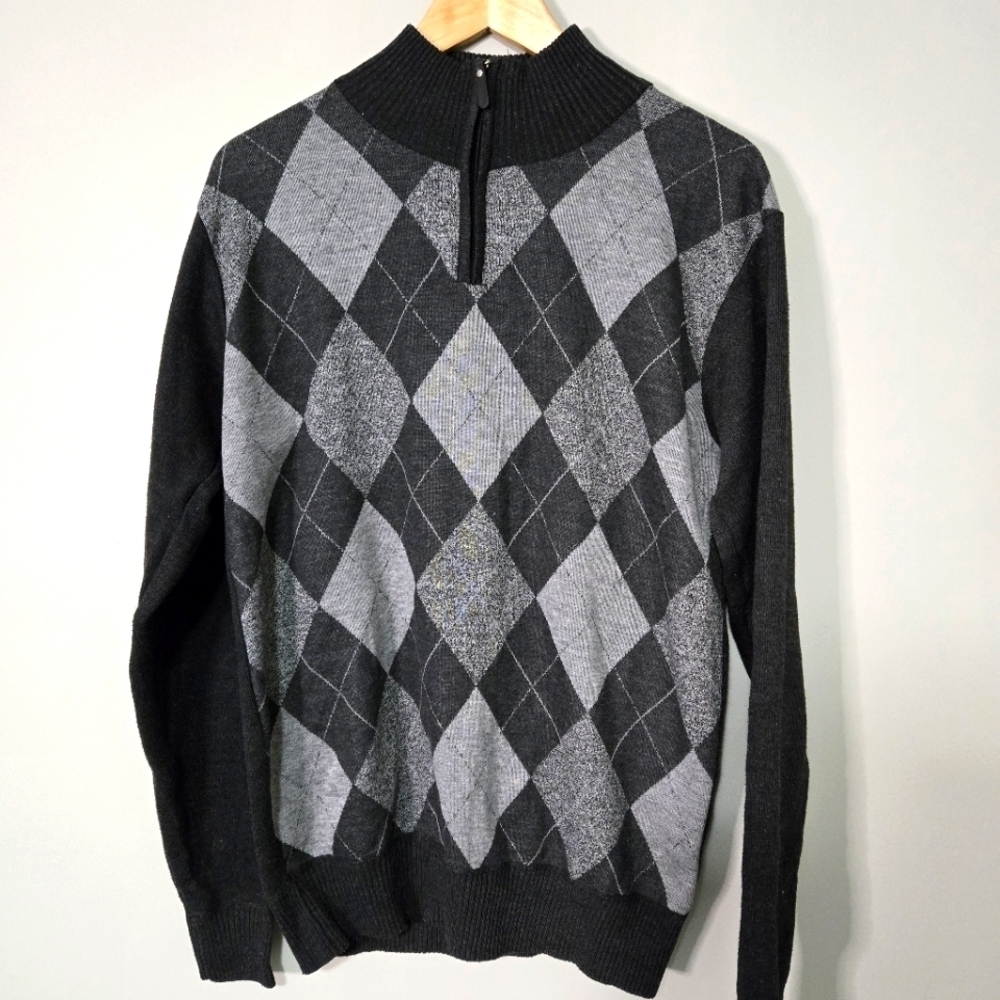 Men's Argyle Sweater - Black and Gray, large,  no tag for brand.